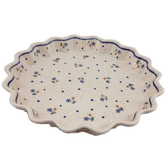 Zaklady Ceramiczne Fluted Quiche Plate Polish Pottery Country Meadow Dish Large - Picture 1 of 11